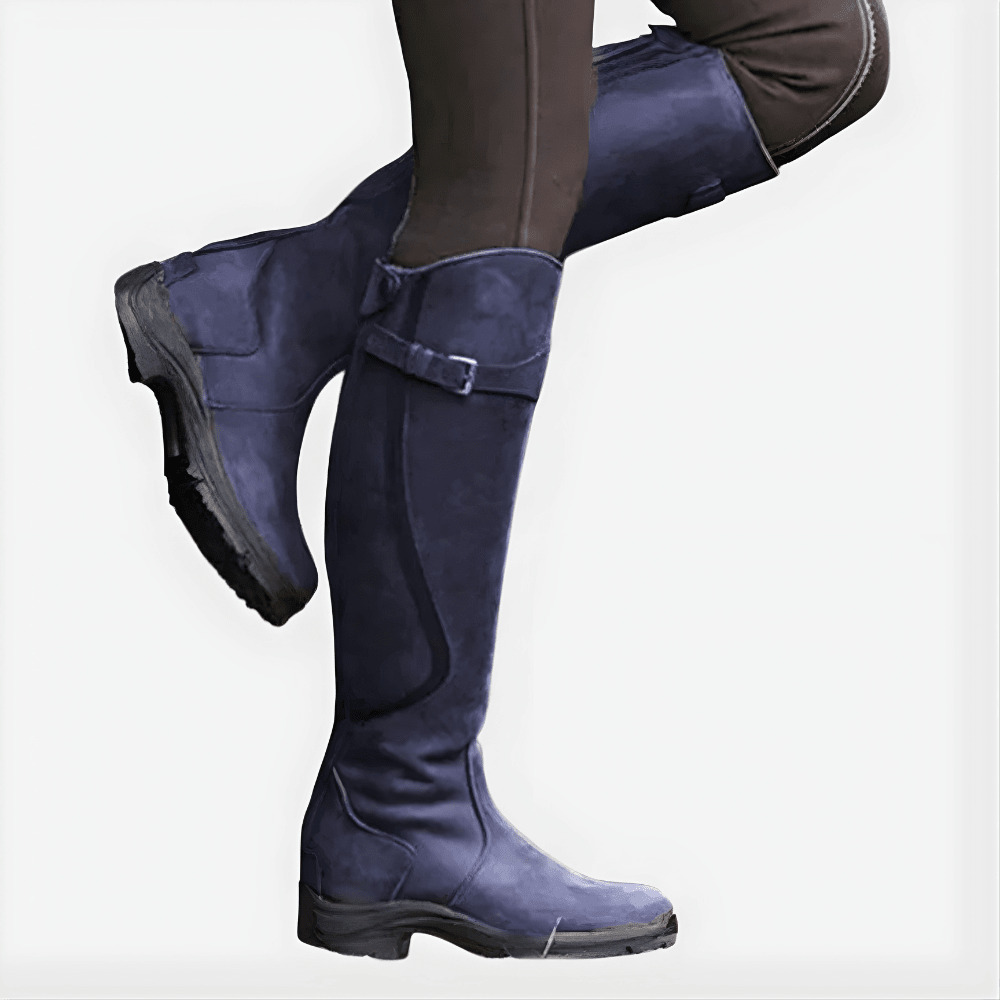 Women High Top Boots Buckle Closure Closed Toe Design - Evergreen Outfits - Women Boots