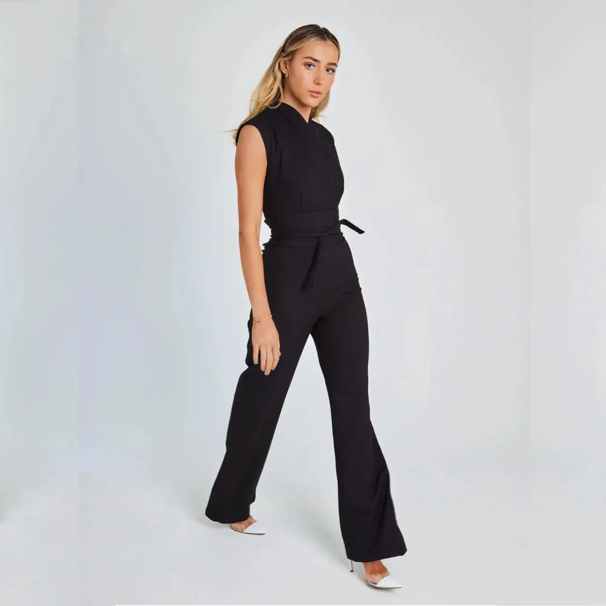 Women Jumpsuit Sleeveless Tailored Full Length Wide Leg Fit - Evergreen Outfits - Women Jumpsuit