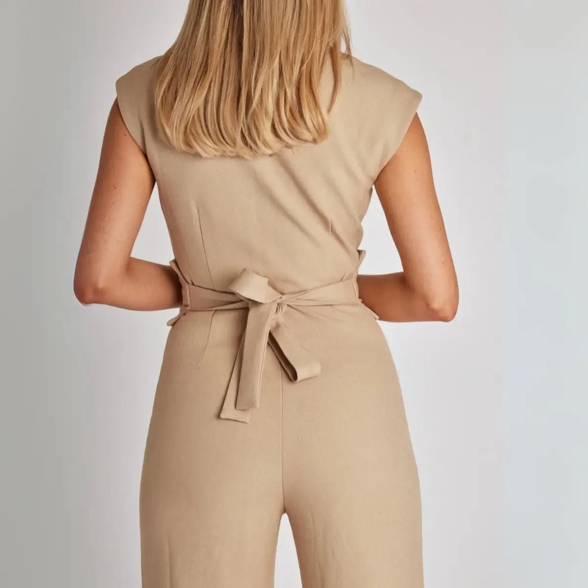 Women Jumpsuit Sleeveless Tailored Full Length Wide Leg Fit - Evergreen Outfits - Women Jumpsuit