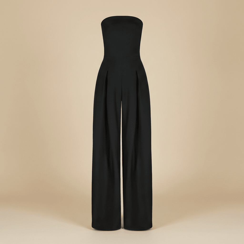 Women Jumpsuit Strapless Structured Wide Leg Tailored Fit - Evergreen Outfits - Women Jumpsuit
