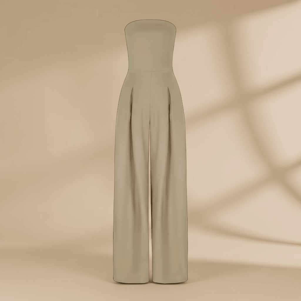 Women Jumpsuit Strapless Structured Wide Leg Tailored Fit - Evergreen Outfits - Women Jumpsuit