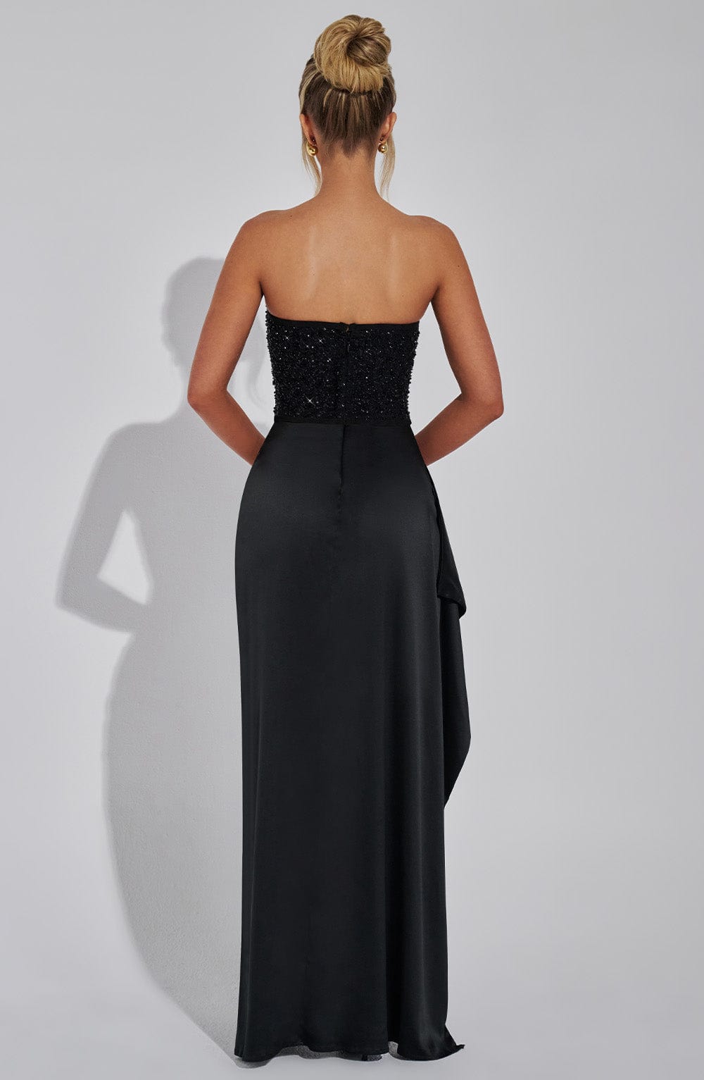 Women Maxi Dress Beaded Corset Cowl Neck Split Draped - Evergreen Outfits - Women Maxi Dress