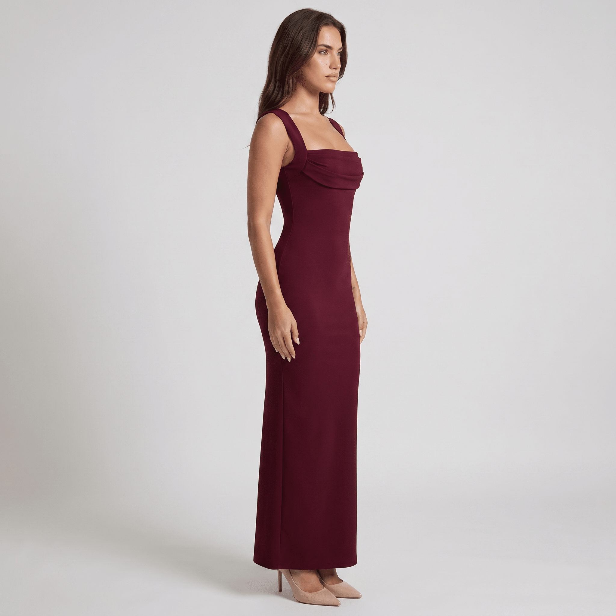 Women Maxi Dress Bodycon Sleeveless Square Neckline - Evergreen Outfits - Women Maxi Dress