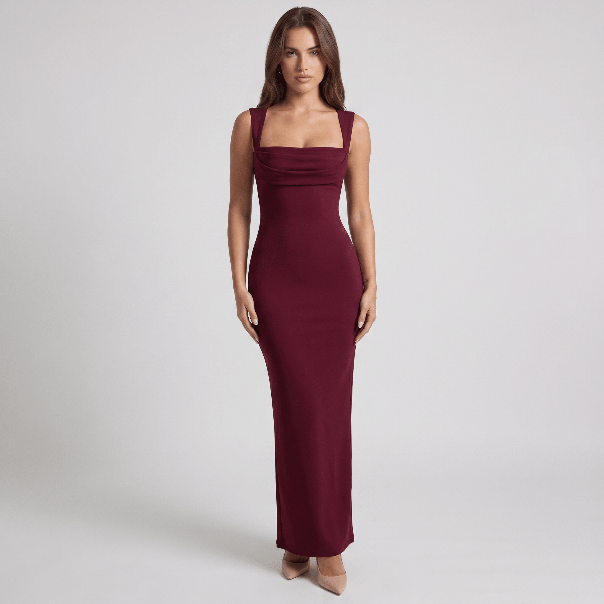 Women Maxi Dress Bodycon Sleeveless Square Neckline - Evergreen Outfits - Women Maxi Dress