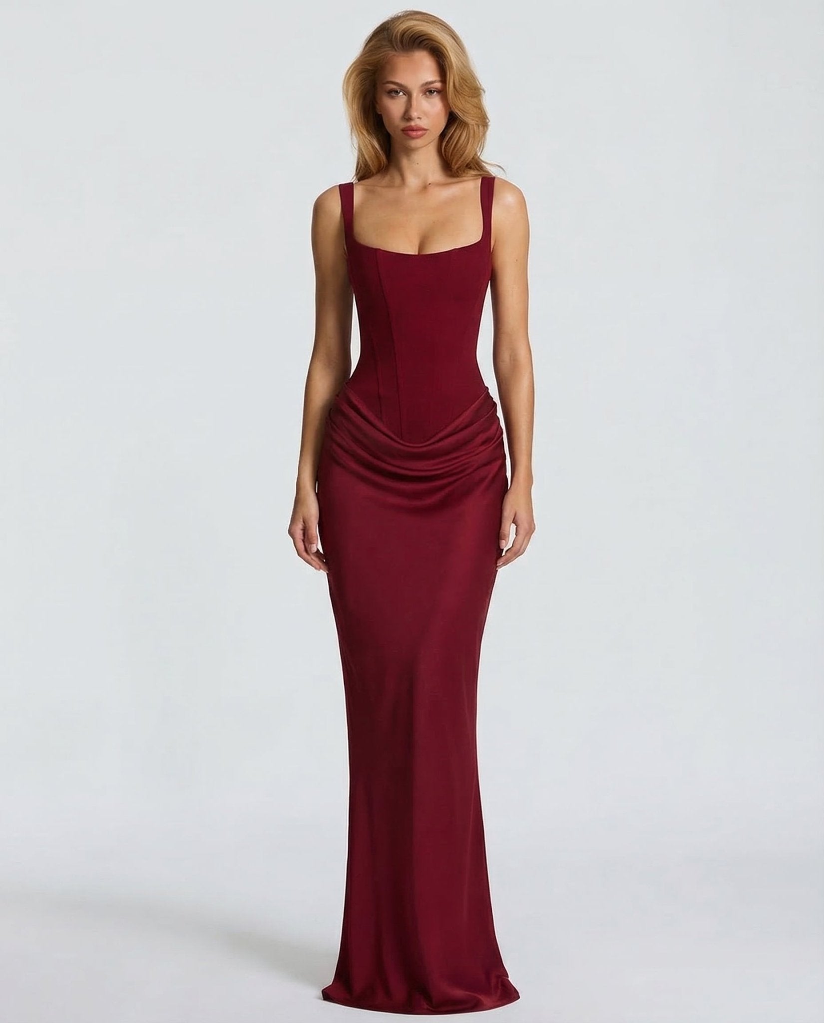 Women Maxi Dress Corset Draped Hip Sleeveless Design - Evergreen Outfits - Women Maxi Dress