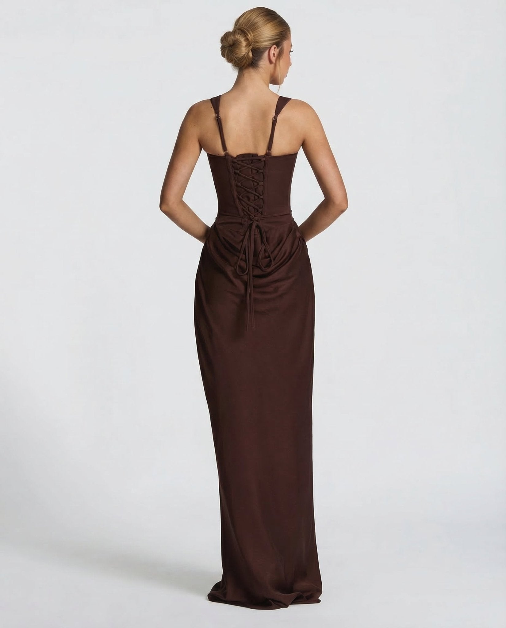 Women Maxi Dress Corset Draped Hip Sleeveless Design - Evergreen Outfits - Women Maxi Dress