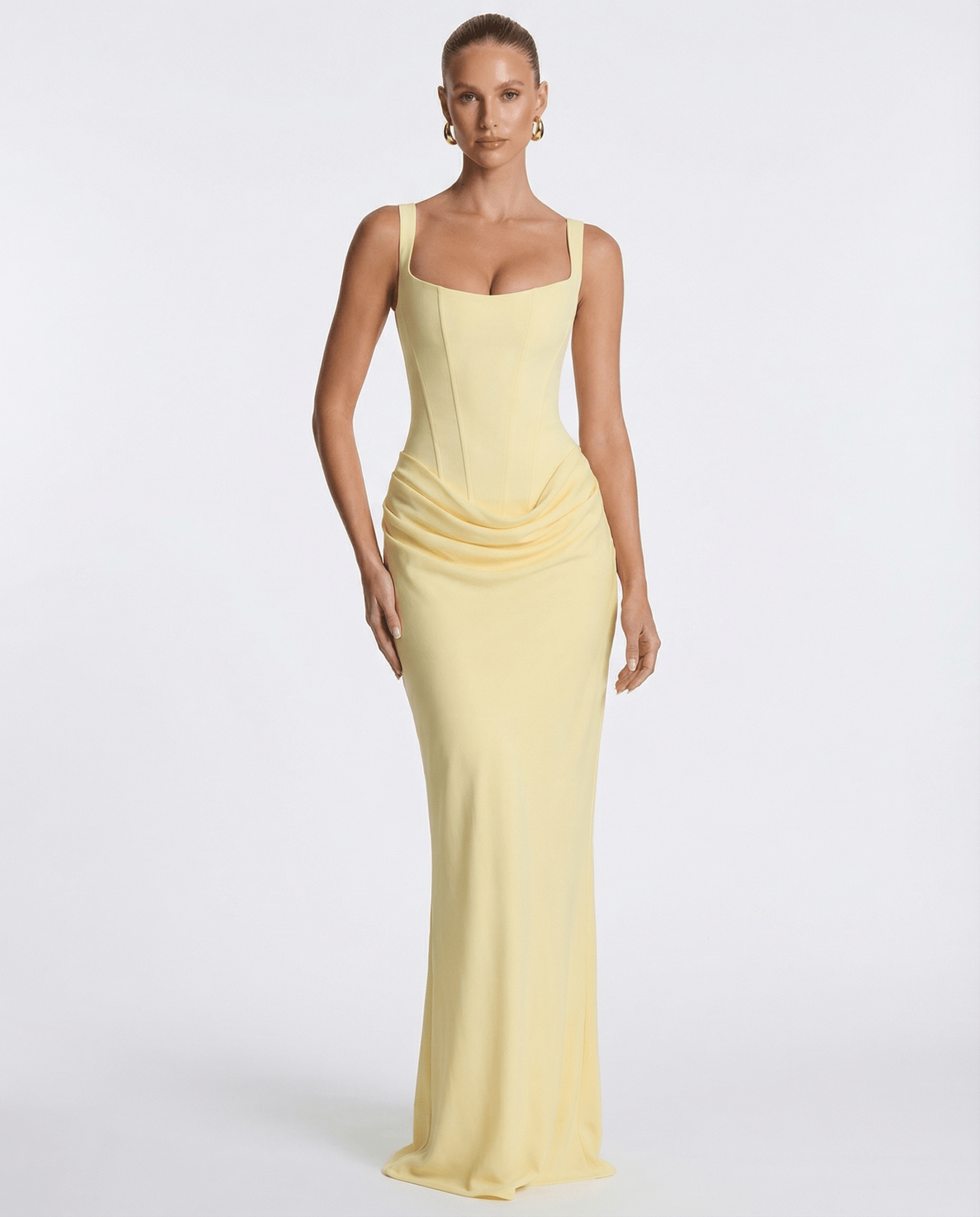 Women Maxi Dress Corset Draped Hip Sleeveless Design - Evergreen Outfits - Women Maxi Dress