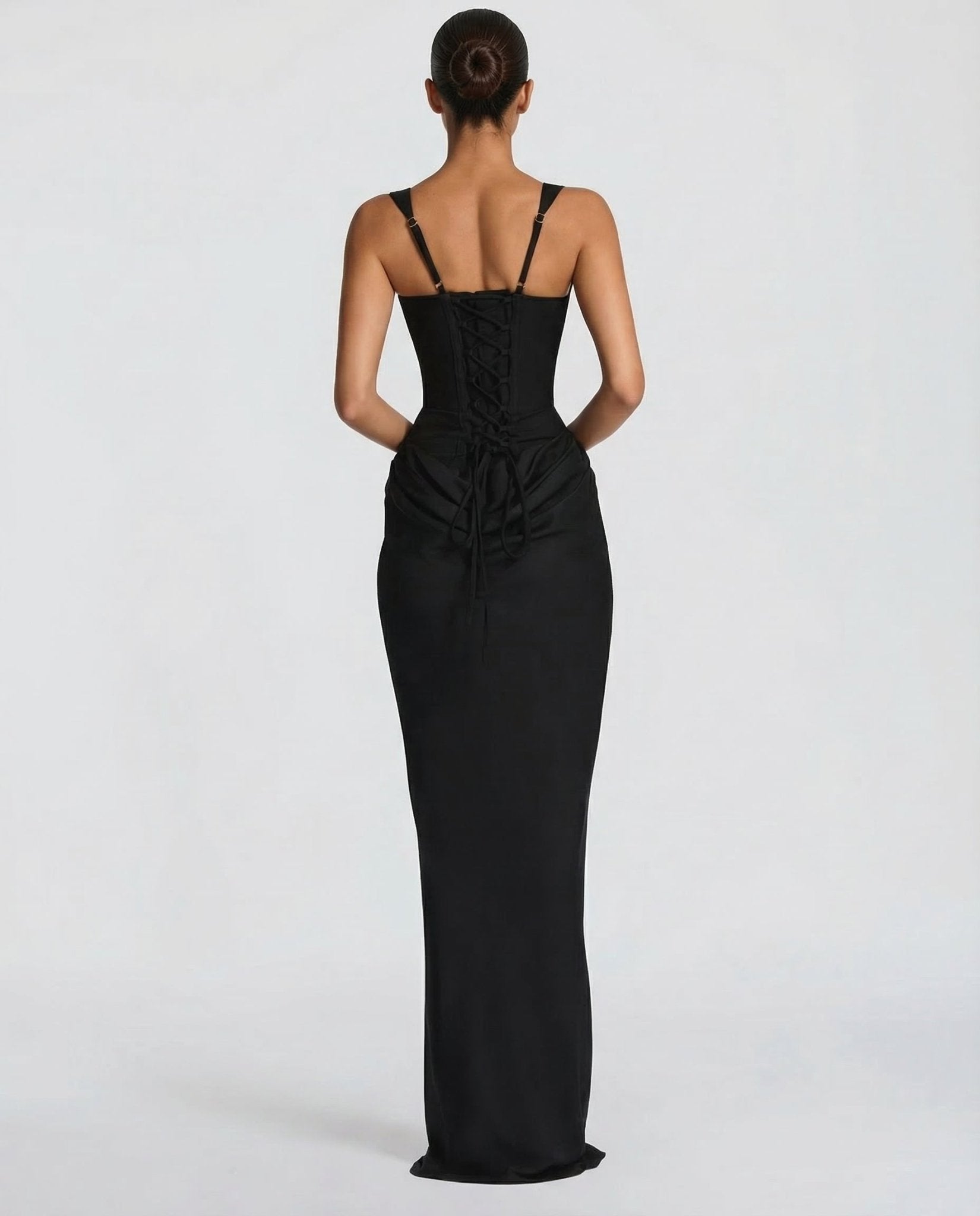 Women Maxi Dress Corset Draped Hip Sleeveless Design - Evergreen Outfits - Women Maxi Dress