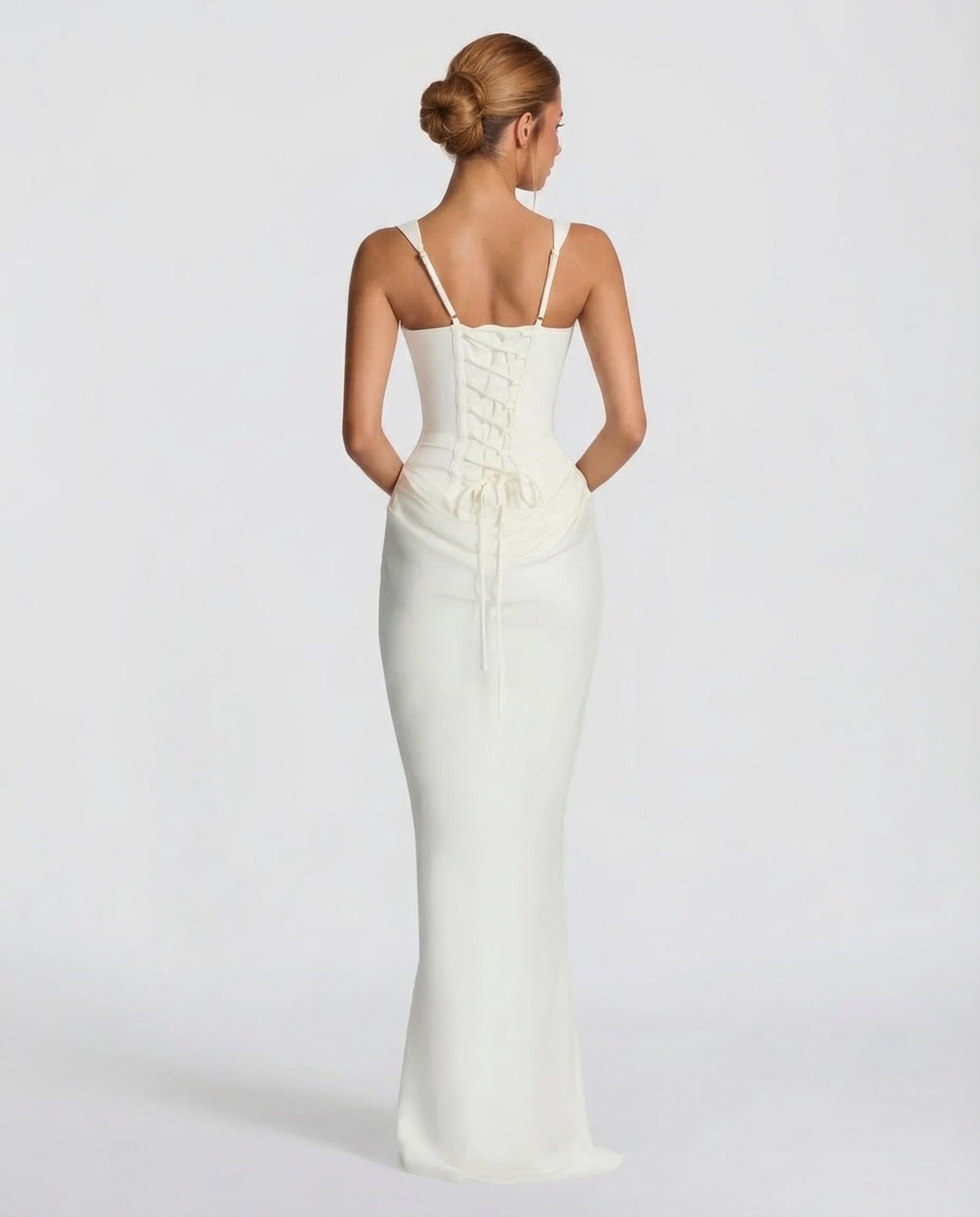 Women Maxi Dress Corset Draped Hip Sleeveless Design - Evergreen Outfits - Women Maxi Dress