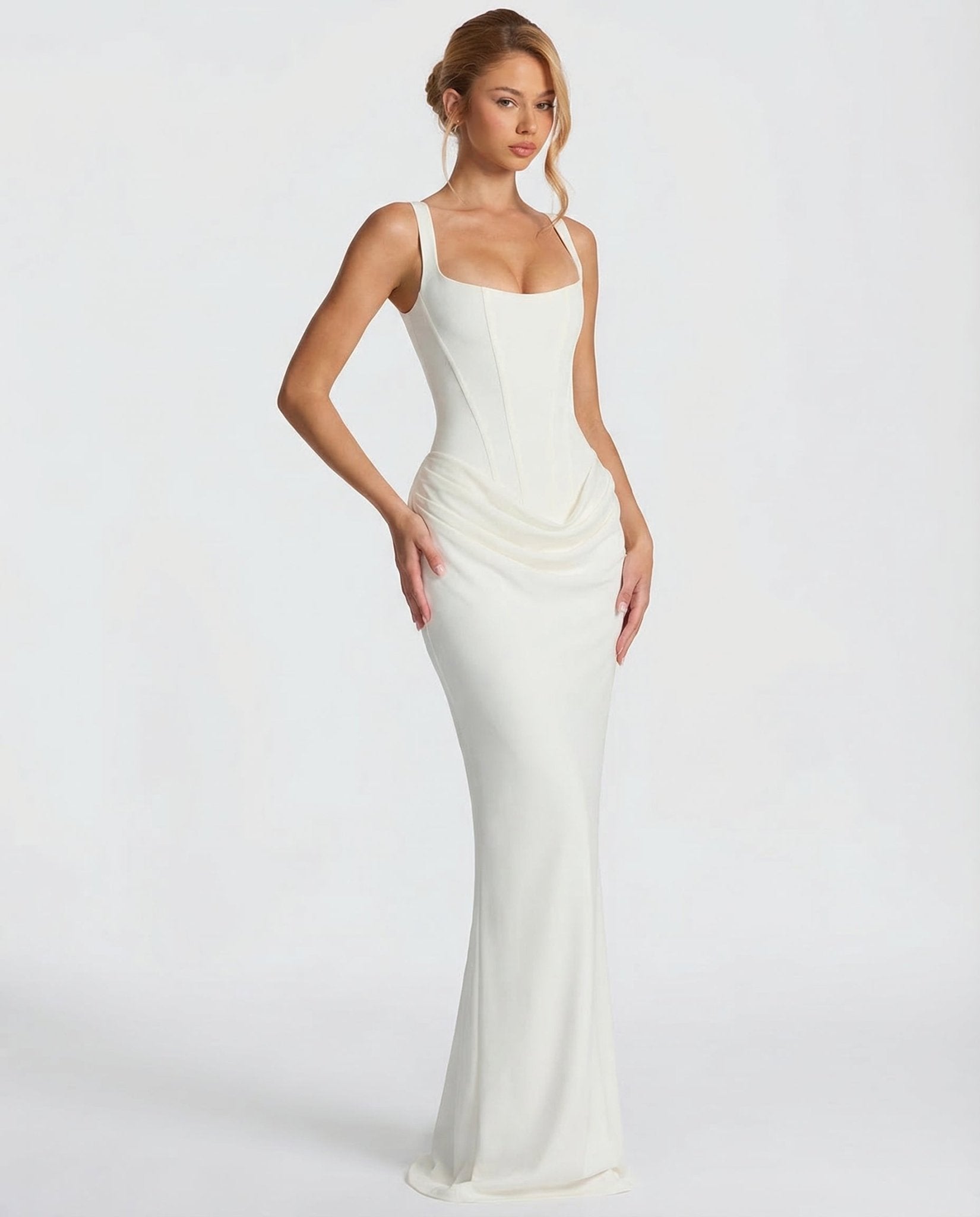 Women Maxi Dress Corset Draped Hip Sleeveless Design - Evergreen Outfits - Women Maxi Dress