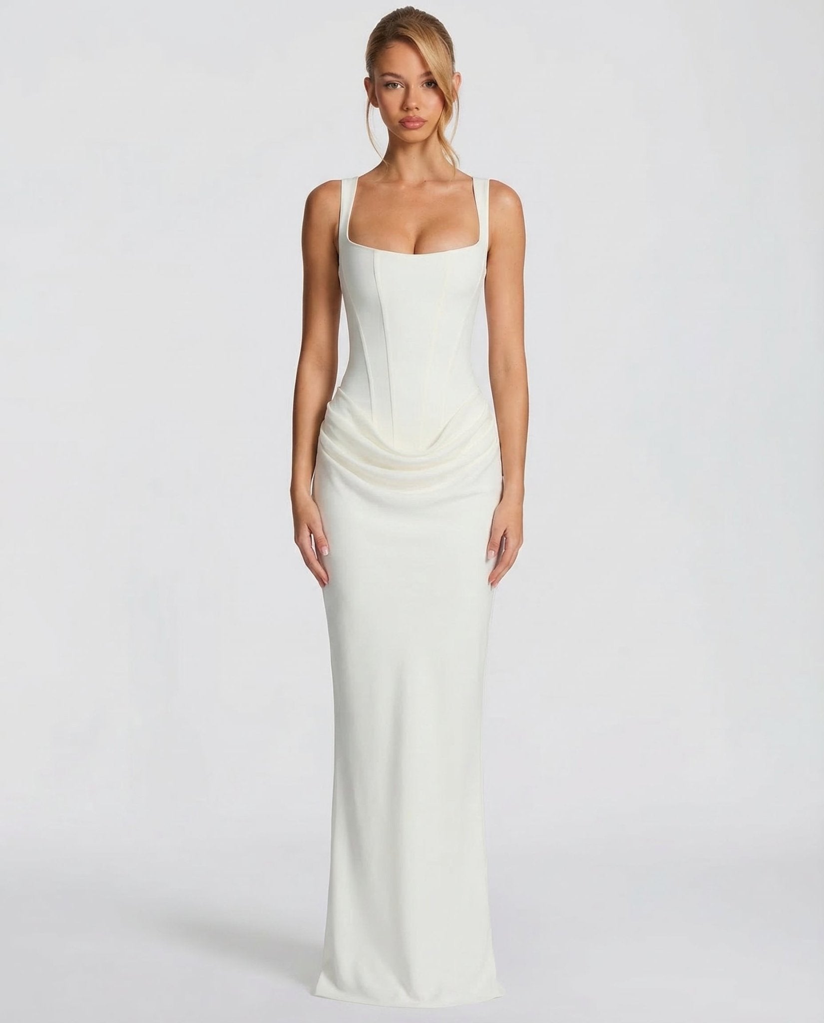 Women Maxi Dress Corset Draped Hip Sleeveless Design - Evergreen Outfits - Women Maxi Dress