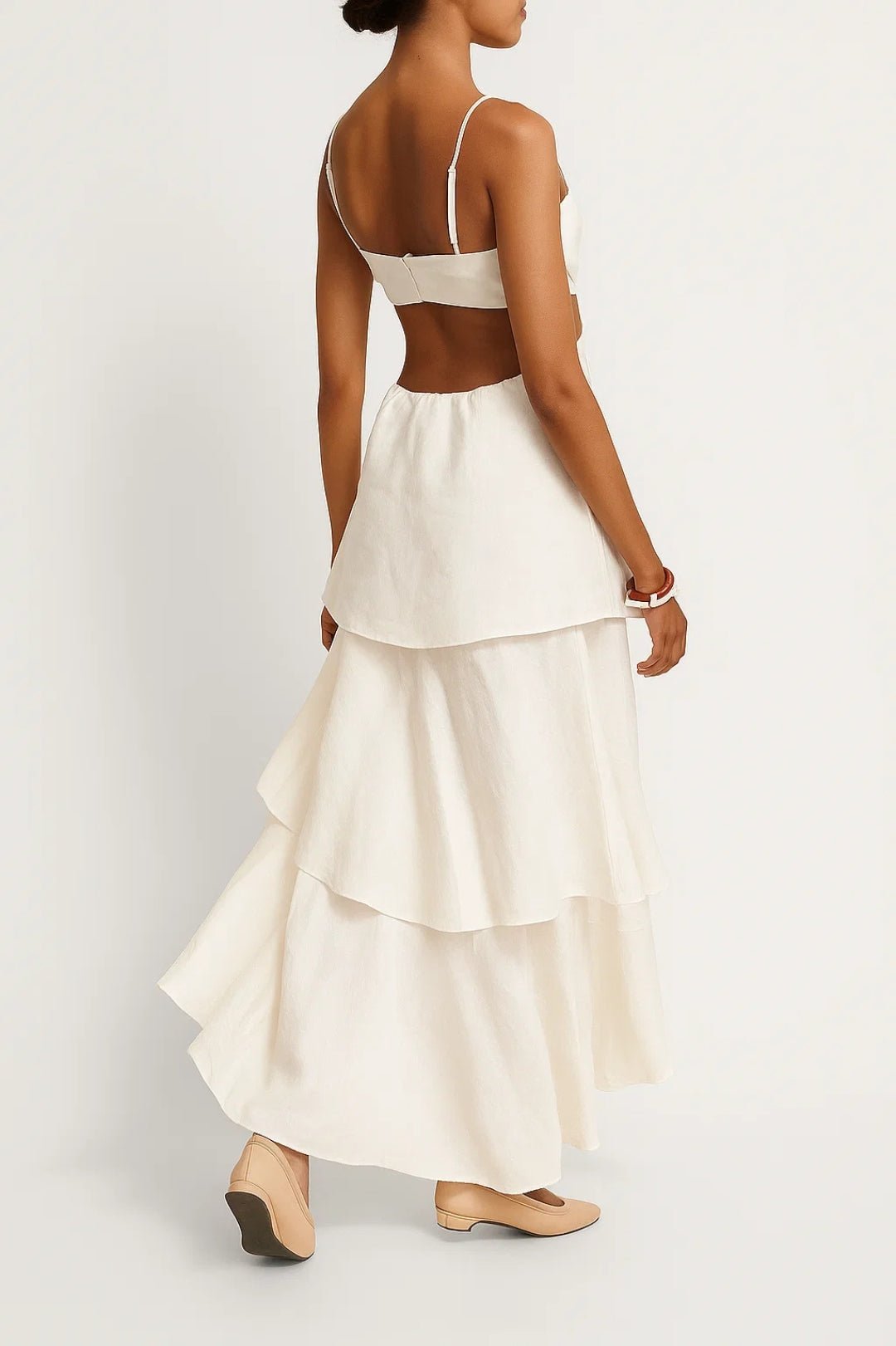 Women Maxi Dress Cut-Out Layered Sleeveless Elegant Style - Evergreen Outfits- Women Maxi Dress