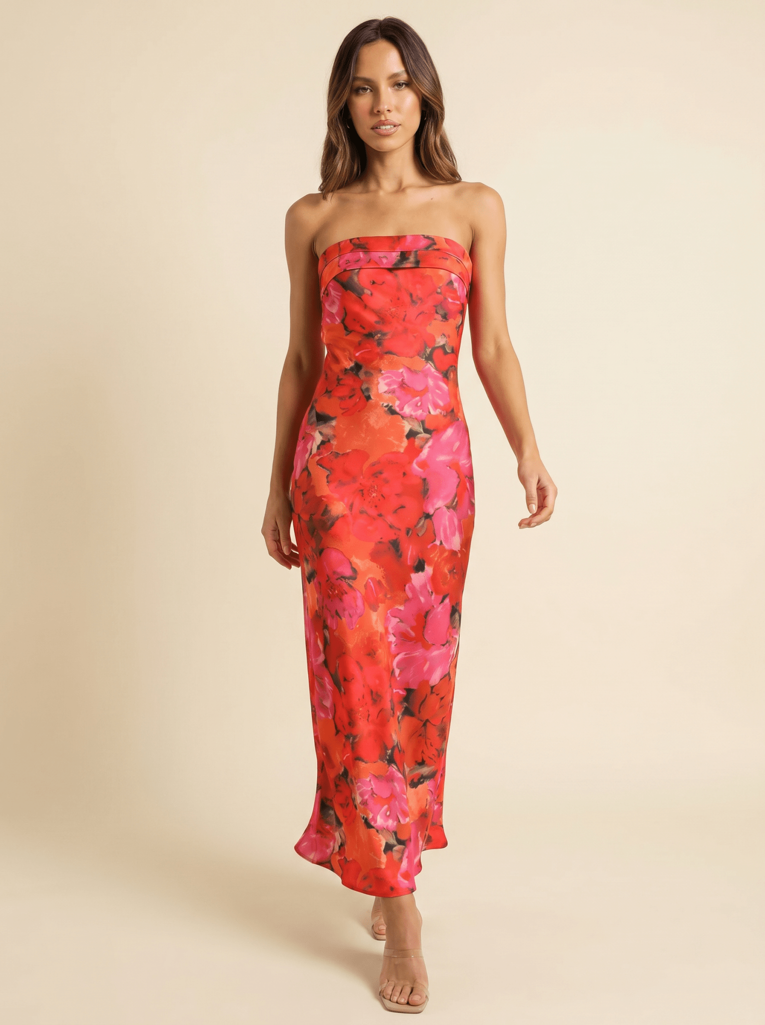 Women Maxi Dress Floral Bandeau Sleeveless Printed Style - Evergreen Outfits - Women Maxi Dress