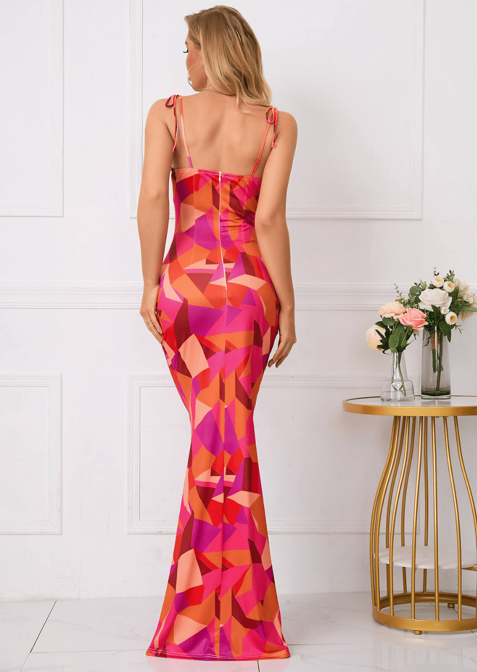 Women Maxi Dress Floral Print Bow Strap Cutout Design - Evergreen Outfits - Women Maxi Dress