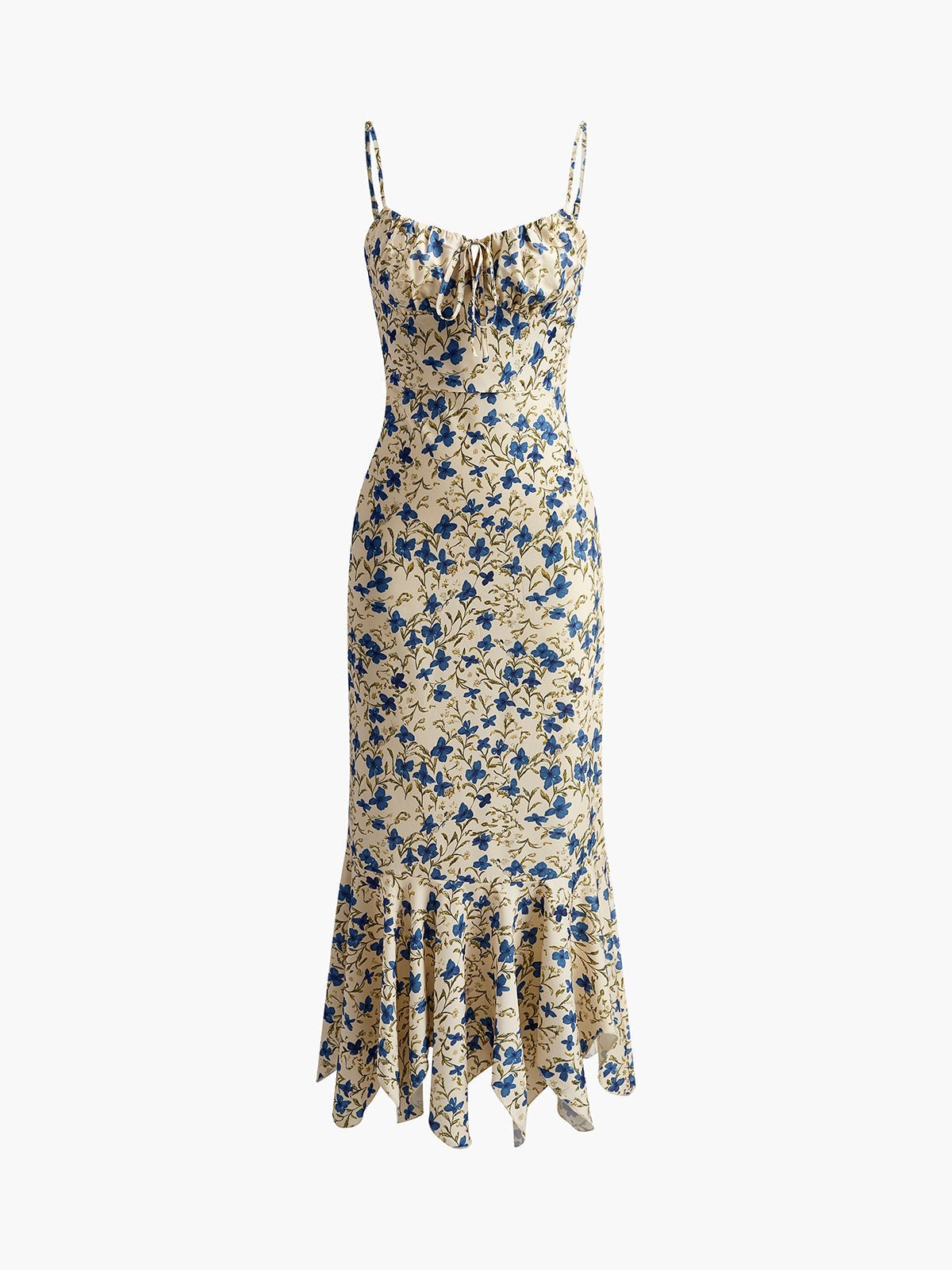 Women Maxi Dress Floral Print Ruched Spaghetti Strap - Evergreen Outfits - Women Maxi Dress