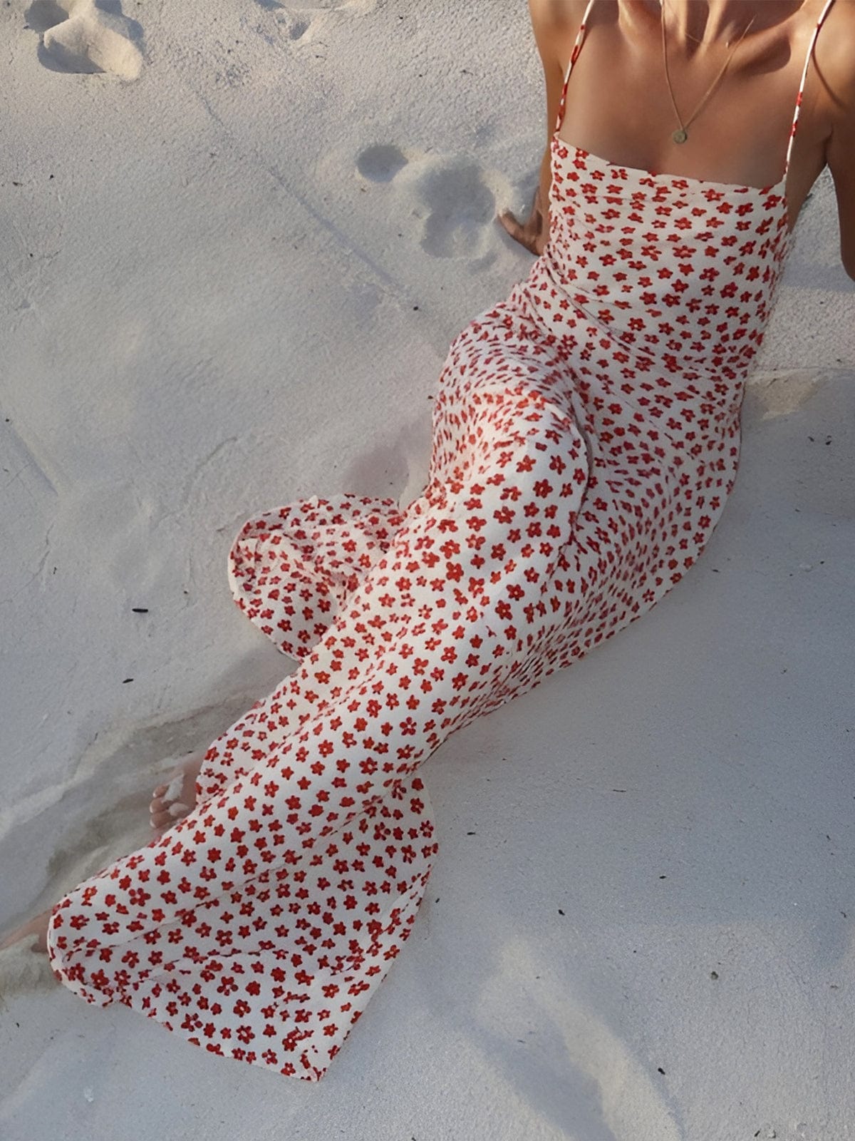 Women Maxi Dress Floral Print Spaghetti Strap Design - Evergreen Outfits - Women Maxi Dress