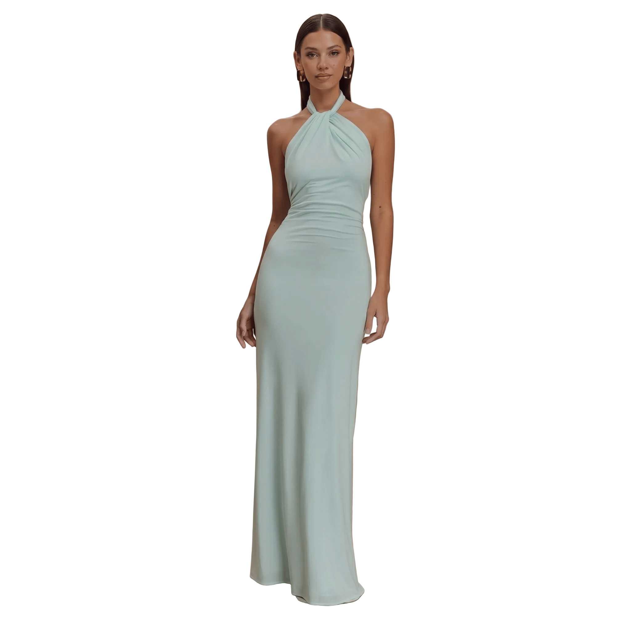 Women Maxi Dress Halter Neck Bodycon Floor Length Fit - Evergreen Outfits - Women Maxi Dress