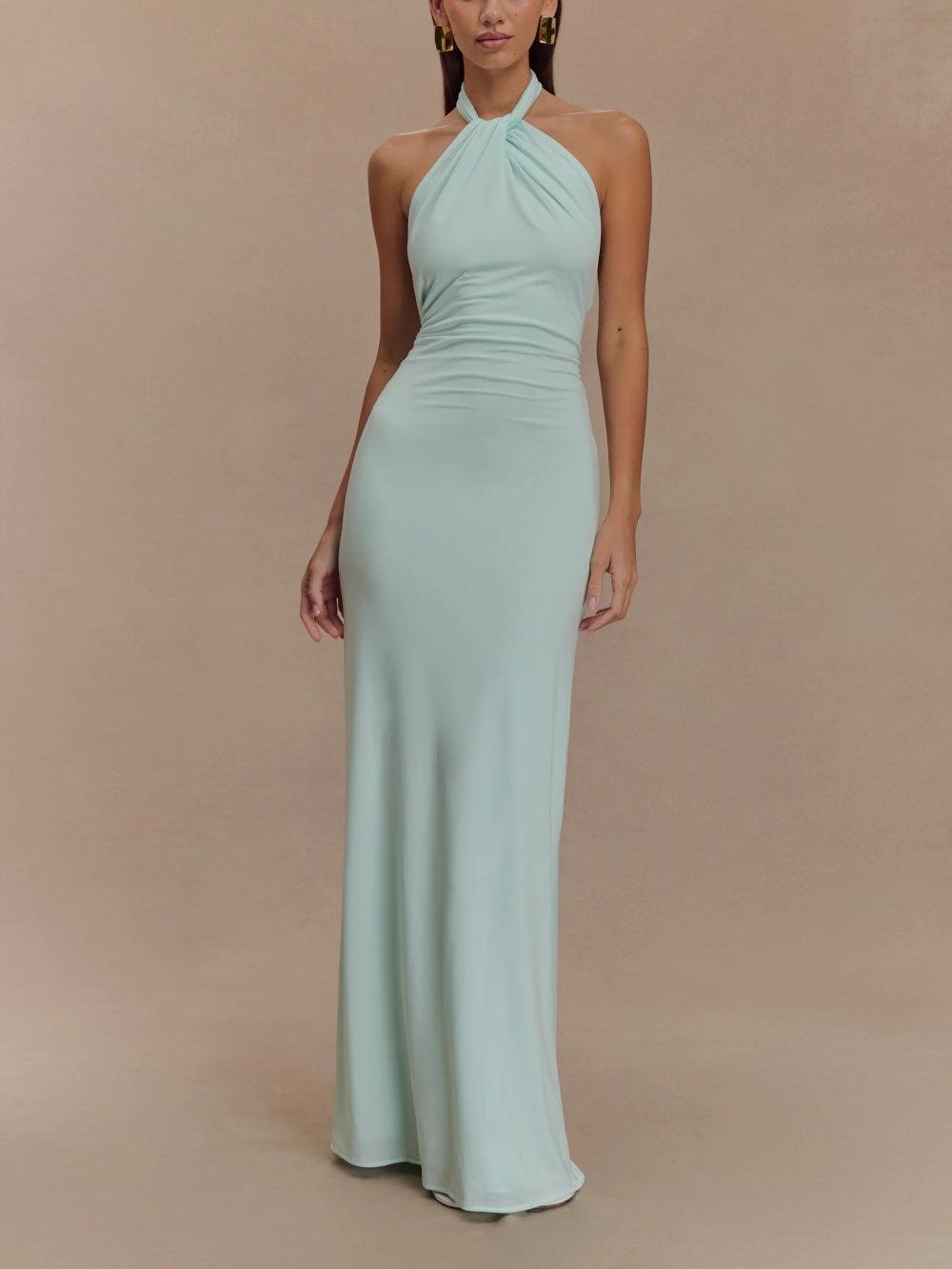 Women Maxi Dress Halter Neck Bodycon Floor Length Fit - Evergreen Outfits - Women Maxi Dress