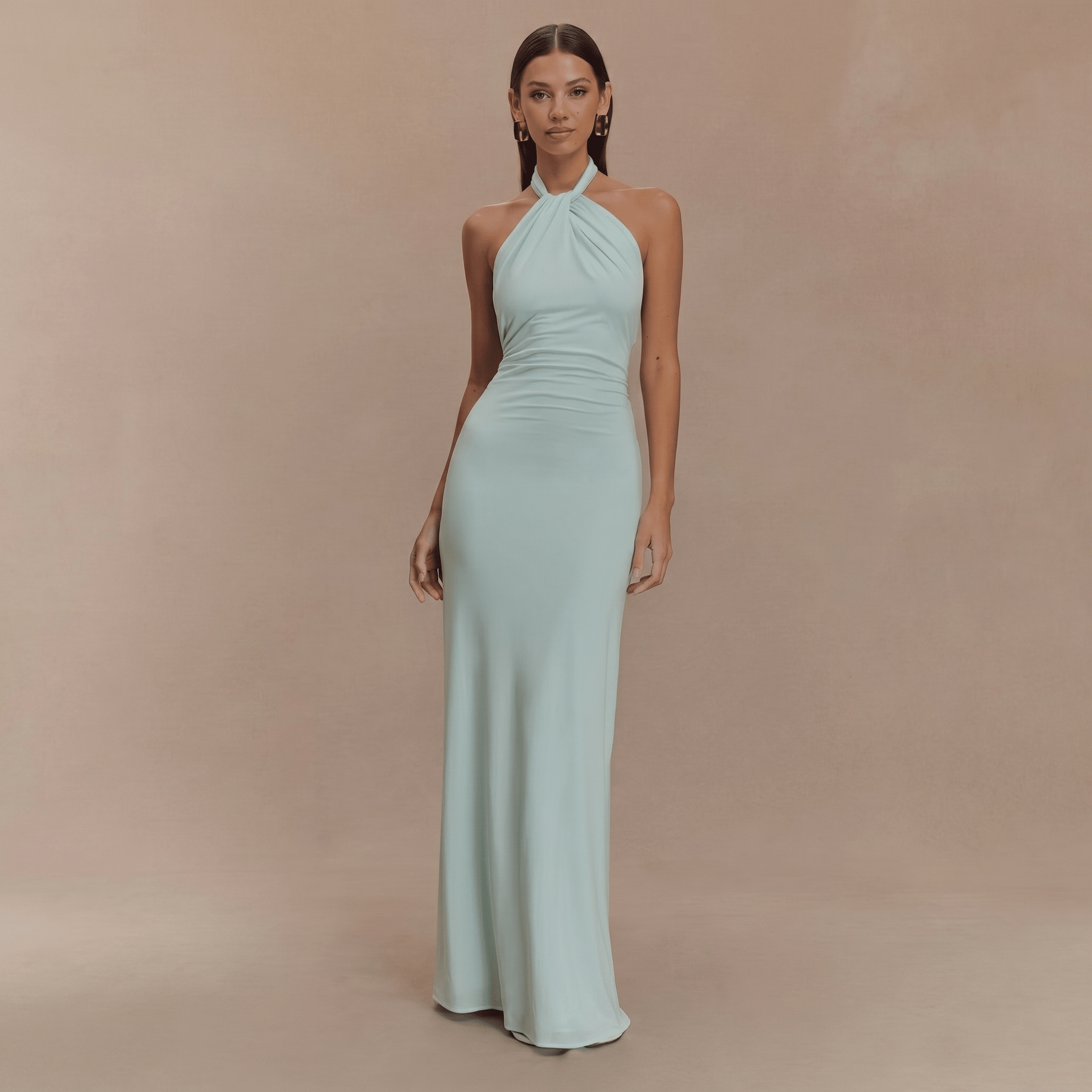 Women Maxi Dress Halter Neck Bodycon Floor Length Fit - Evergreen Outfits - Women Maxi Dress