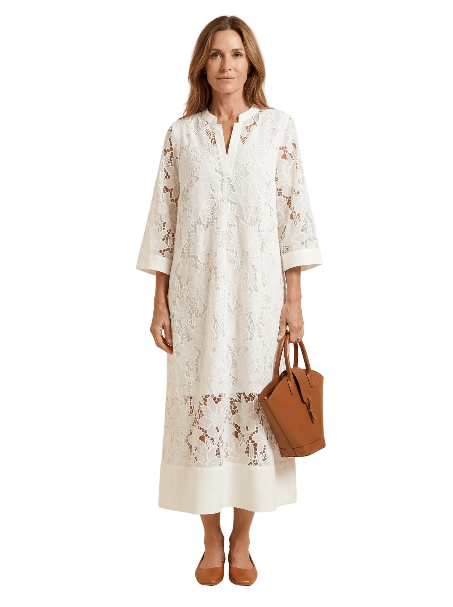 Women Maxi Dress Lace Floral Embroidery High Collar - Evergreen Outfits - Women Maxi Dress