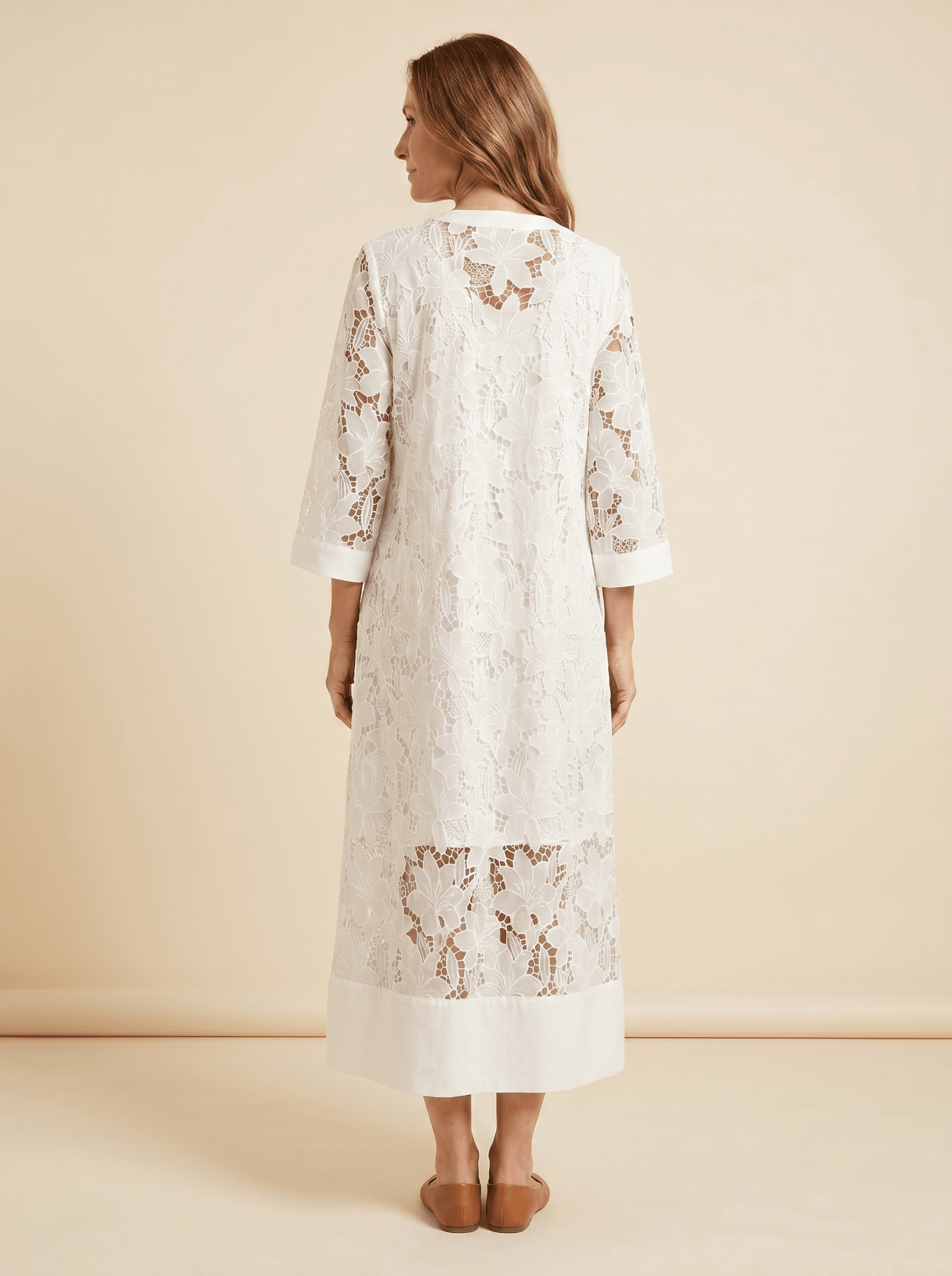Women Maxi Dress Lace Floral Embroidery High Collar - Evergreen Outfits - Women Maxi Dress