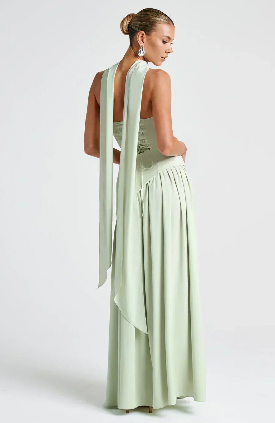 Women Maxi Dress Strapless Fitted Shape Slit Detail - Evergreen Outfits - Women Maxi Dress