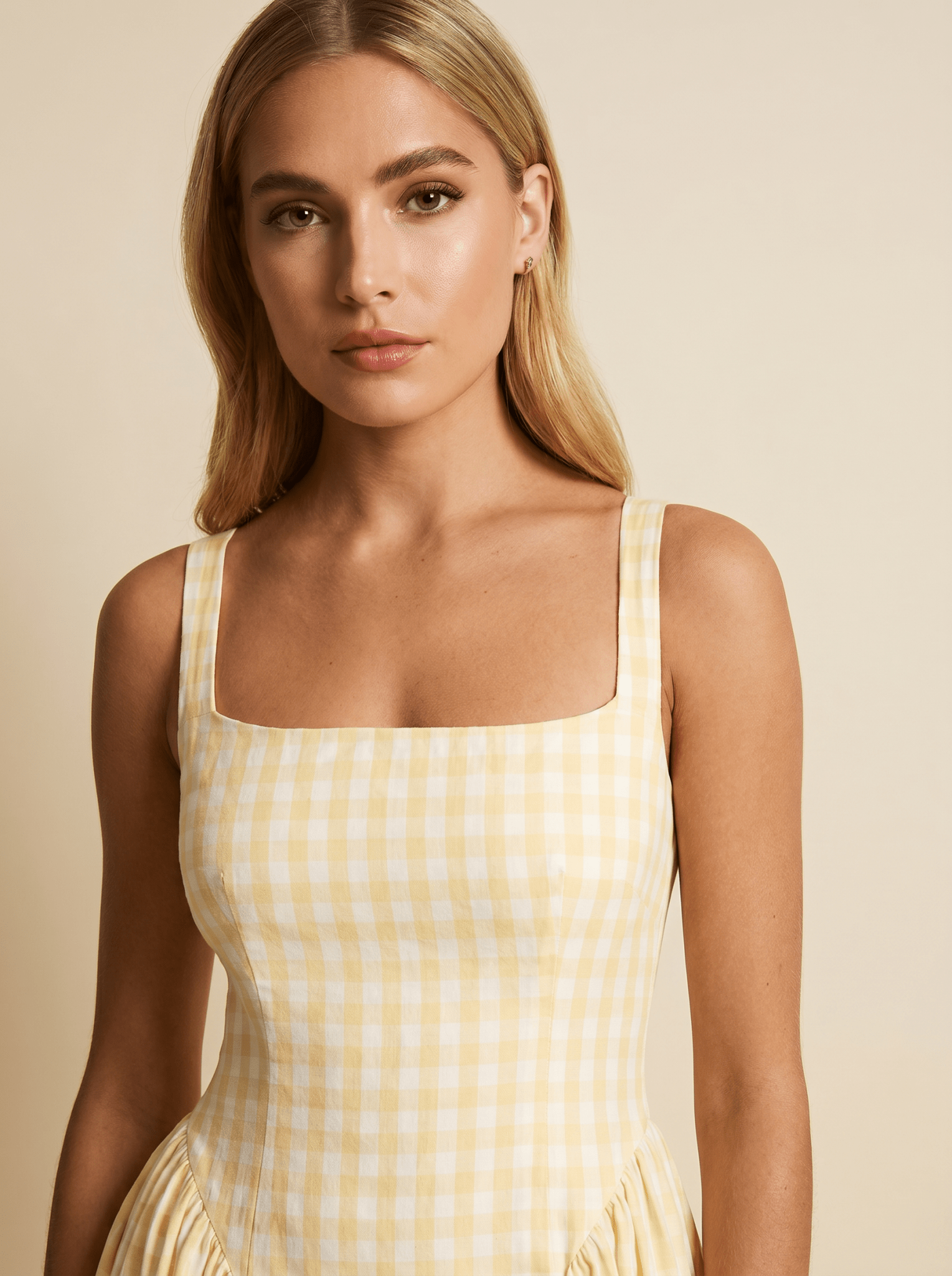 Women Midi Dress Checked Fitted Top Flared Skirt Design - Evergreen Outfits- Women Midi Dress
