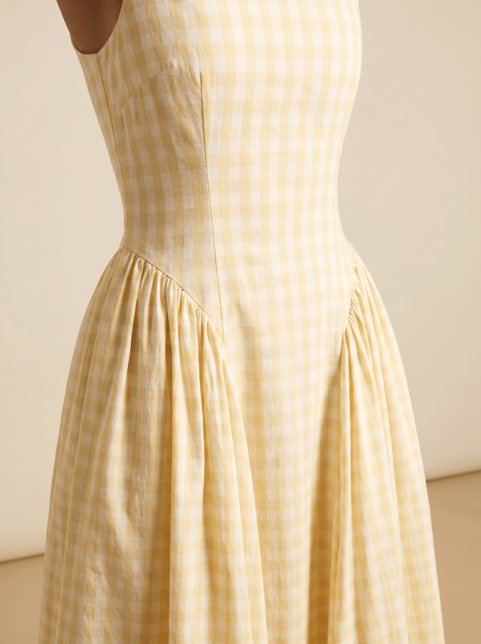Women Midi Dress Checked Fitted Top Flared Skirt Design - Evergreen Outfits- Women Midi Dress