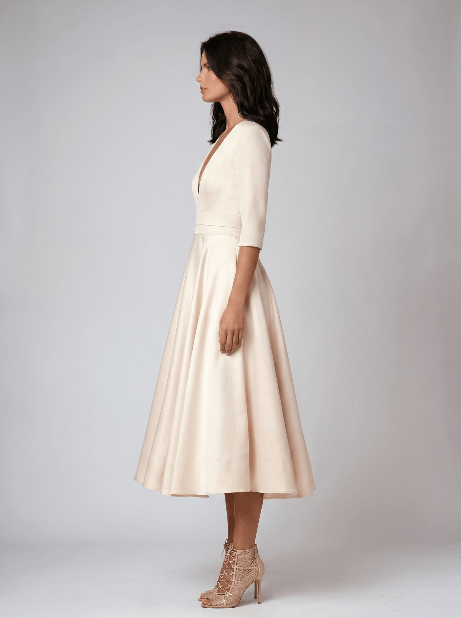 Women Midi Dress Fitted Bodice Flared Silhouette - Evergreen Outfits - Women Midi Dress