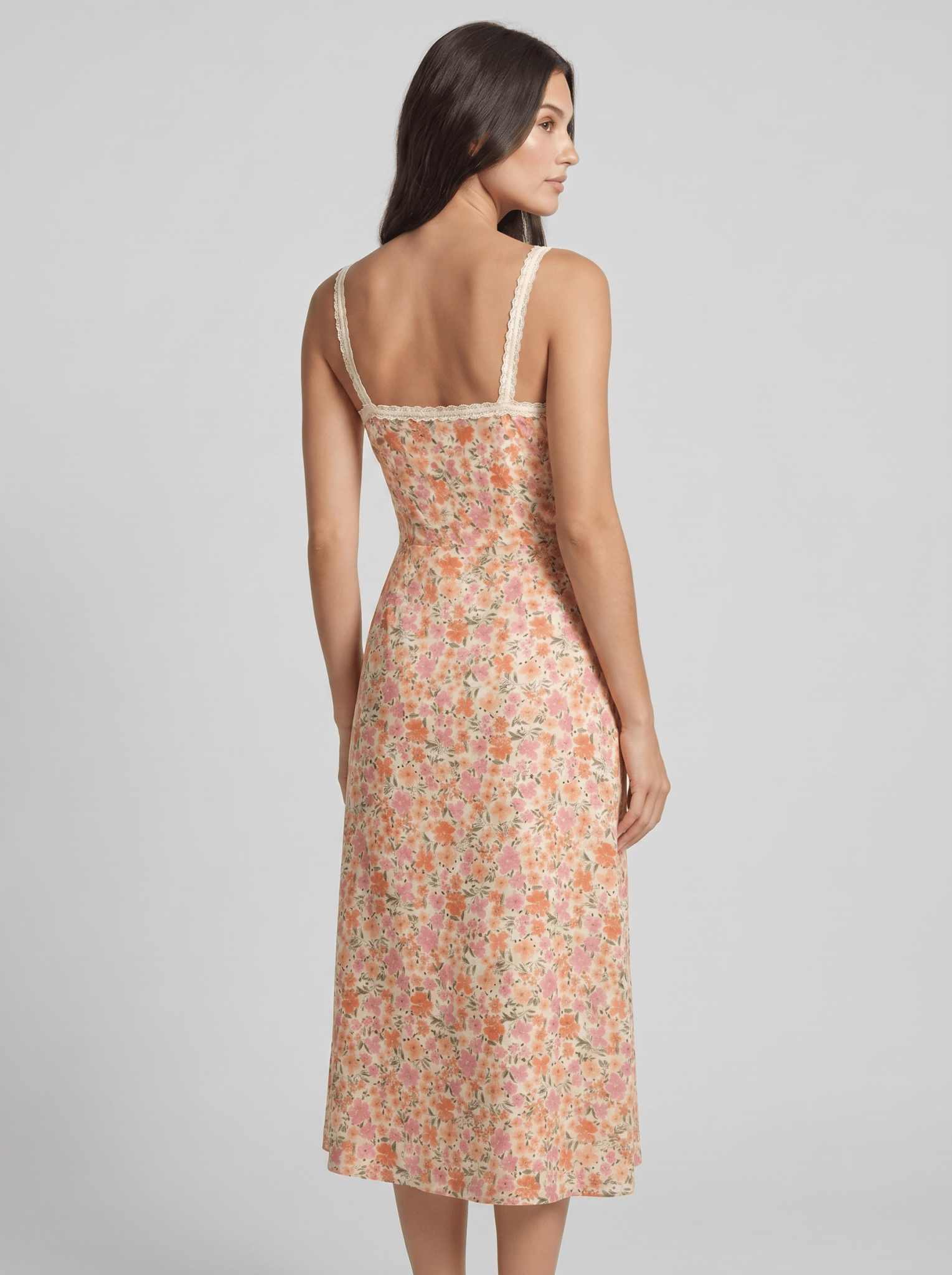 Women Midi Dress Floral Print Lace - Up V - Neck Fitted - Evergreen Outfits - Women Midi Dress