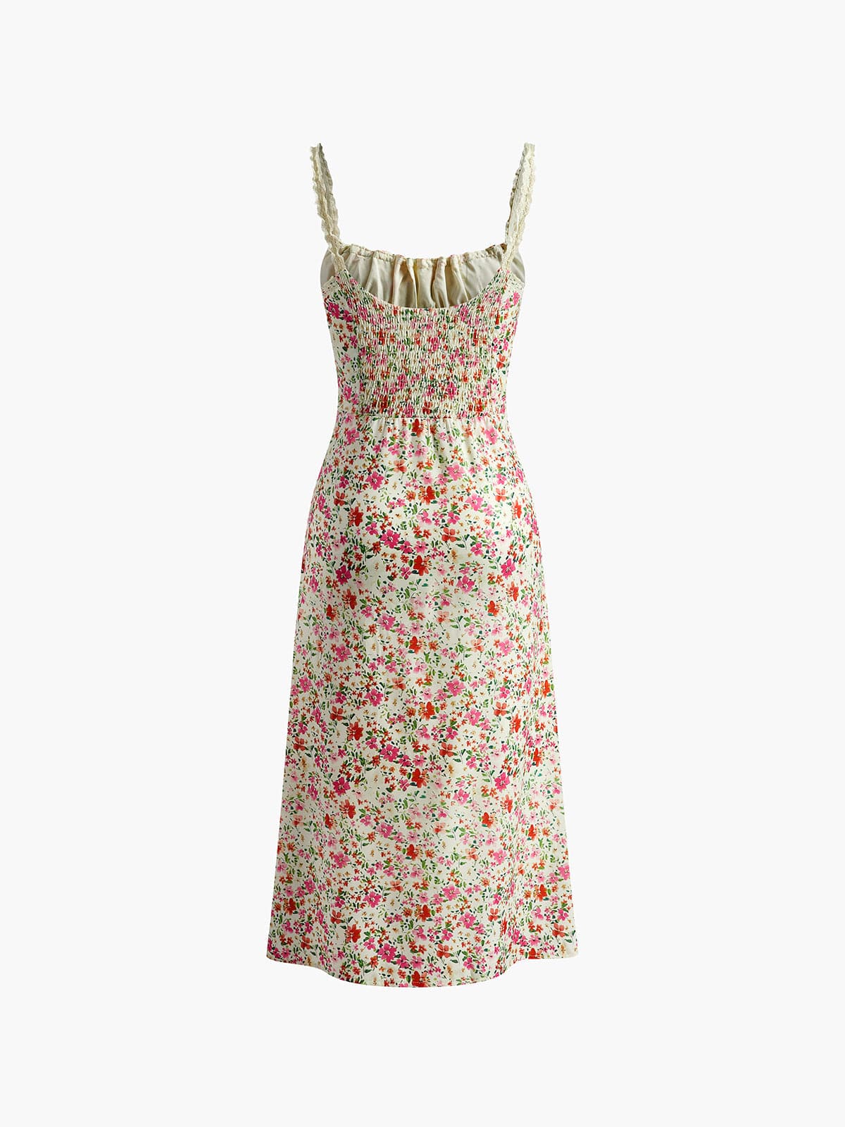 Women Midi Dress Floral Print Lace - Up V - Neck Fitted - Evergreen Outfits - Women Midi Dress