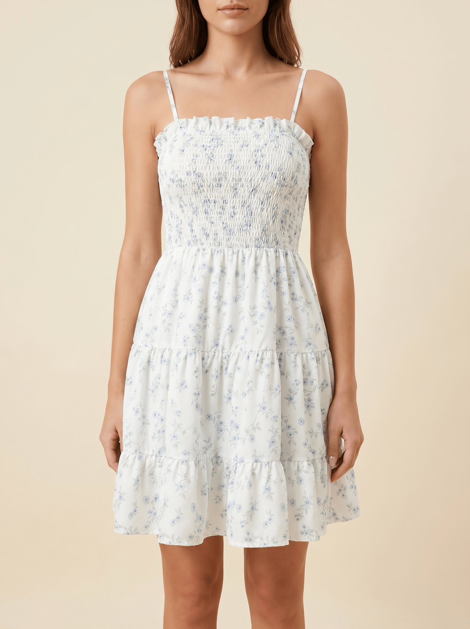 Women Mini Dress Floral Print Ruffle Spaghetti Strap - Evergreen Outfits - Women Mini Dress