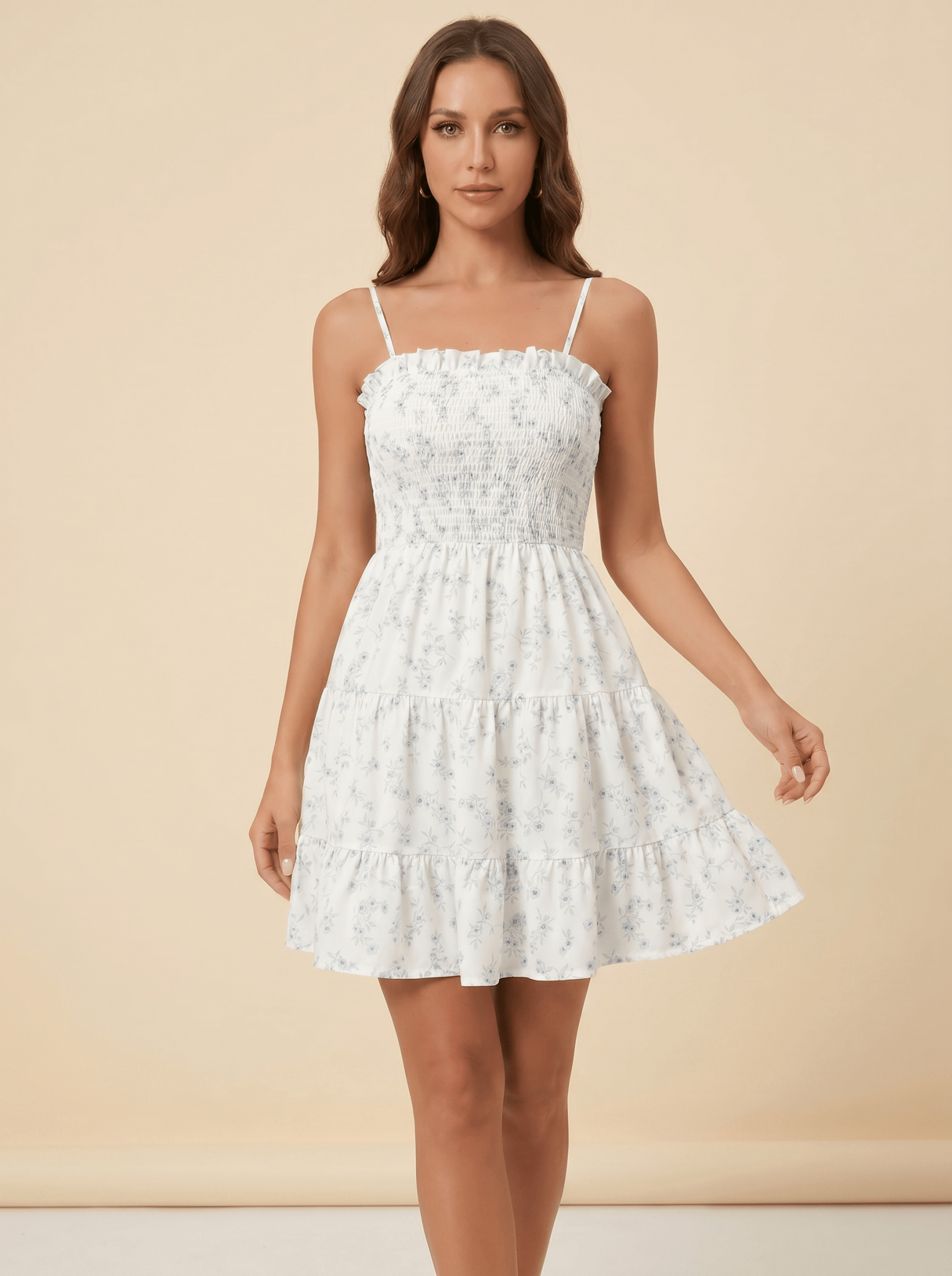 Women Mini Dress Floral Print Ruffle Spaghetti Strap - Evergreen Outfits - Women Mini Dress