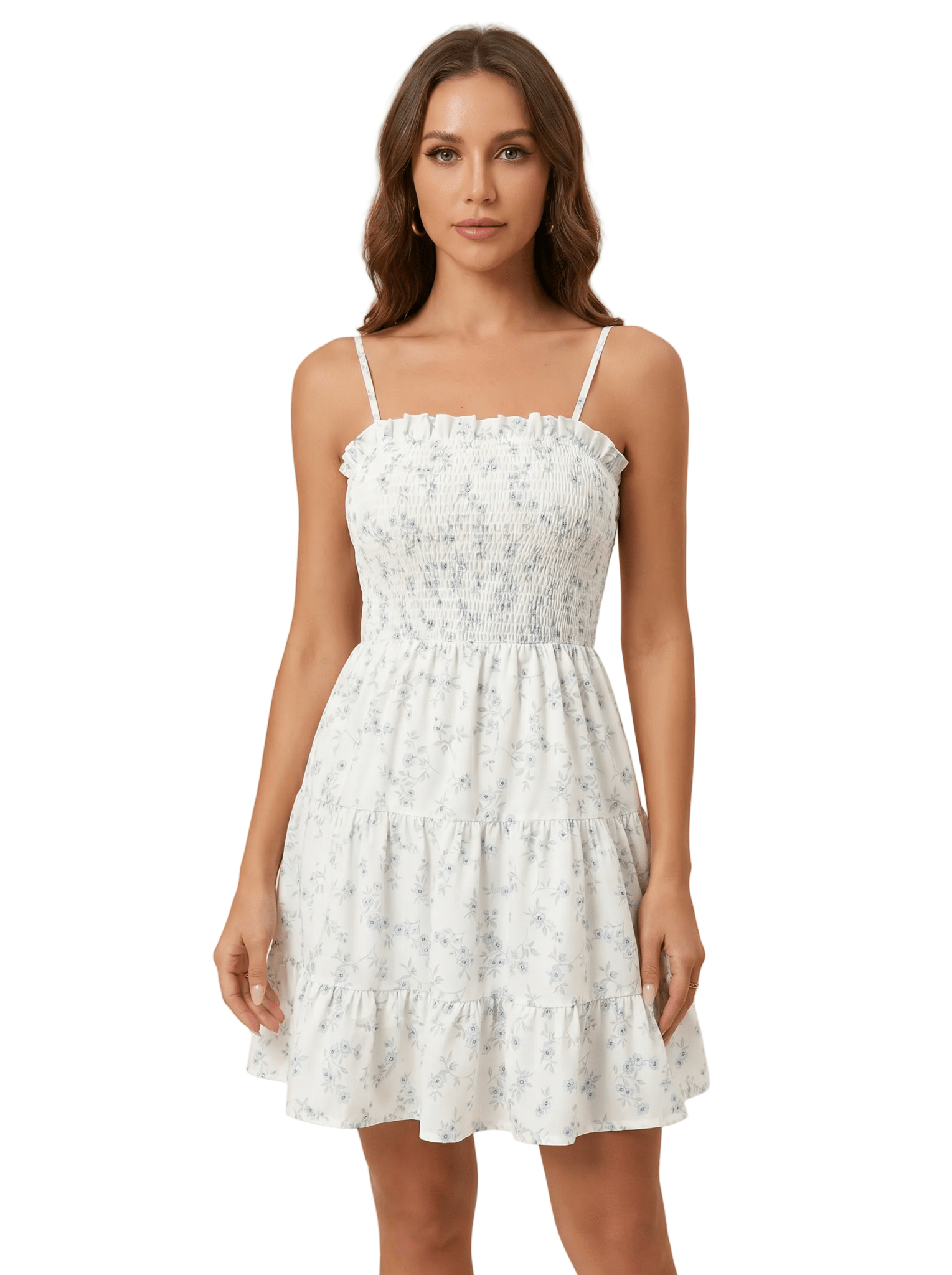 Women Mini Dress Floral Print Ruffle Spaghetti Strap - Evergreen Outfits - Women Mini Dress