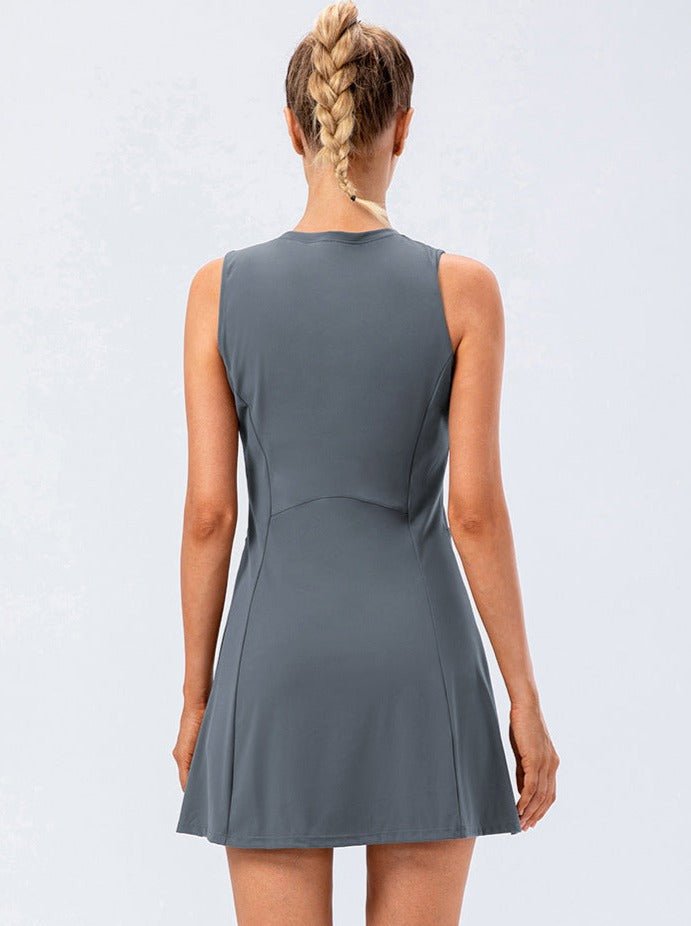 Women Mini Dress Sleeveless A Line Built In Shorts Design - Evergreen Outfits - Women Mini Dress