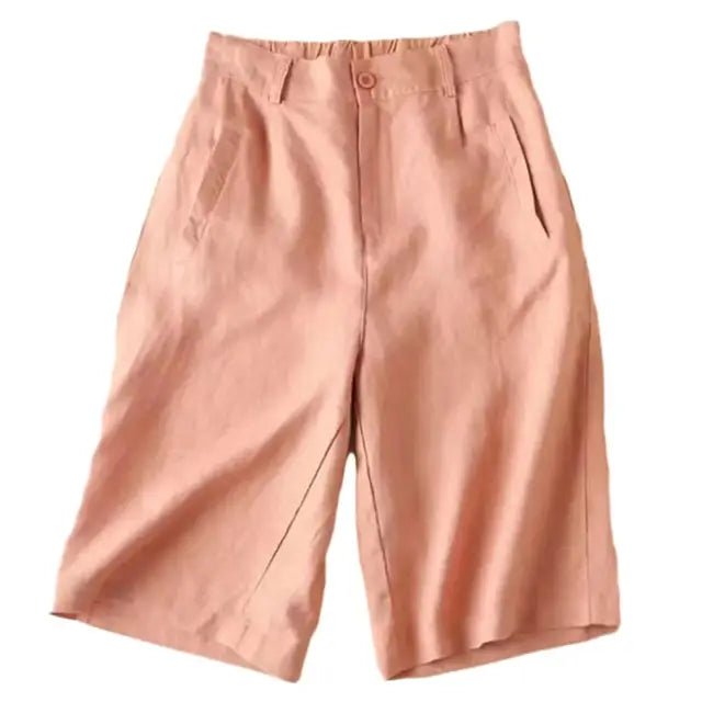 Women Shorts Knee Length Linen Blend Relaxed Plain Fit - Evergreen Outfits - Women Shorts
