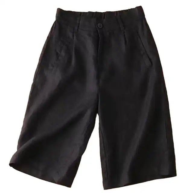 Women Shorts Knee Length Linen Blend Relaxed Plain Fit - Evergreen Outfits - Women Shorts