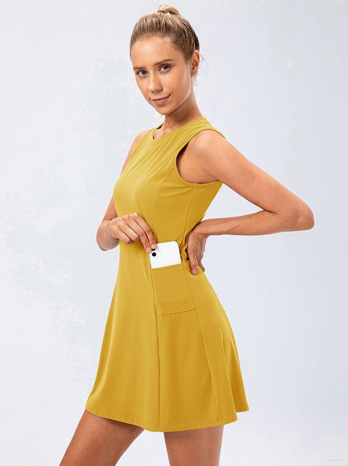Women Tennis Dress Sleeveless A Line Built In Shorts Fit - Evergreen Outfits - Women Mini Dress