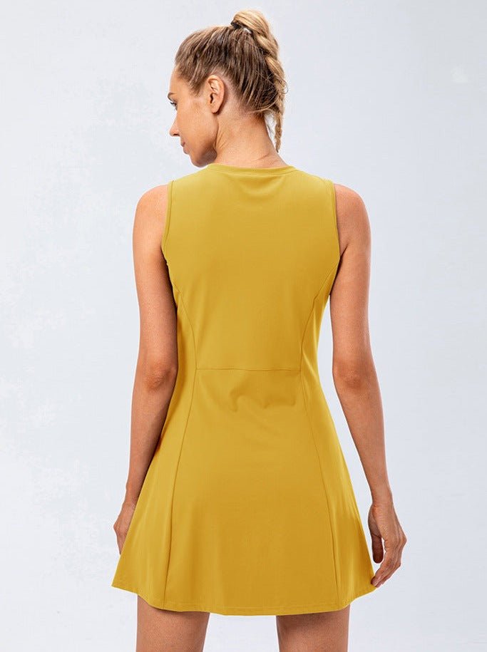 Women Tennis Dress Sleeveless A Line Built In Shorts Fit - Evergreen Outfits - Women Mini Dress