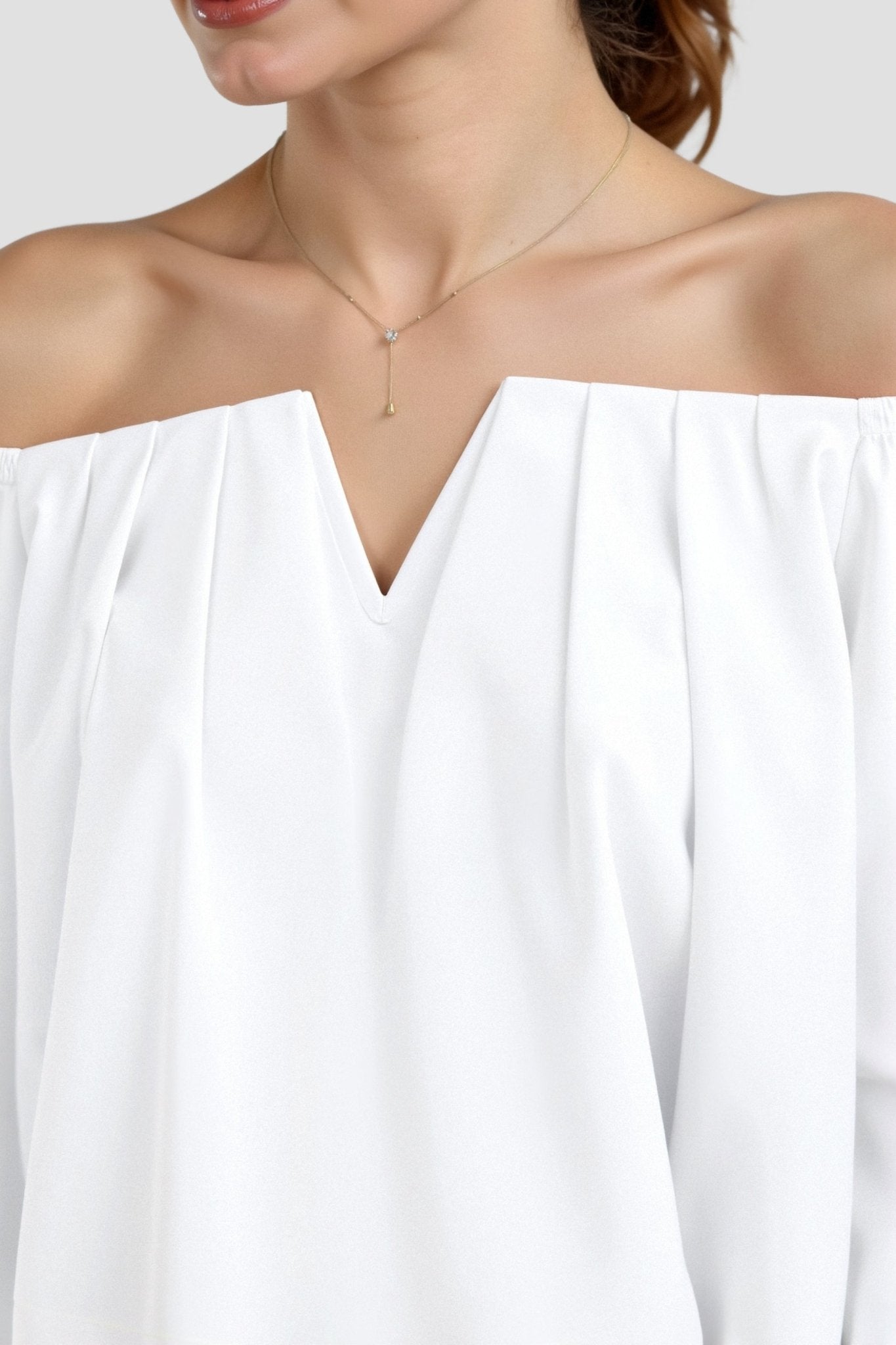 Women Top Off Shoulder V Neck Half Sleeve Loose Fit - Evergreen Outfits - Women Top