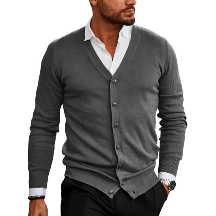 Men Cardigan | V-Neck Button Front with Ribbed Trim