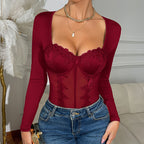 Women Bodysuit | Underwire Cups with Sheer Mesh Front Panel