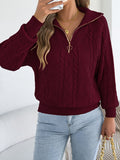 Women Top | Quarter-Zip Collar with Textured Knit Long Sleeves