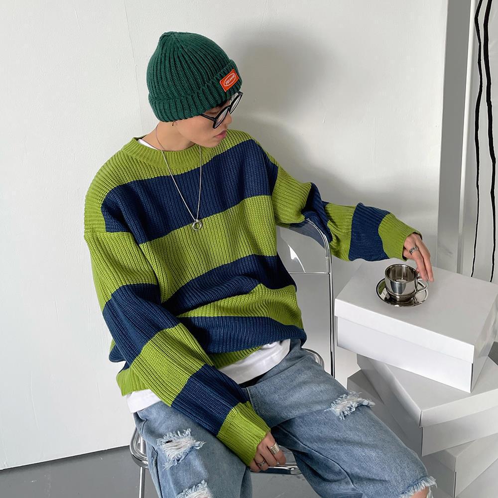 Men Sweatshirt | Oversized Crew Neck Colour Block Stripe Fit