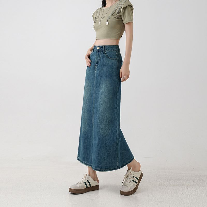 Women Skirt | High-Waist Maxi Denim with Back Slit