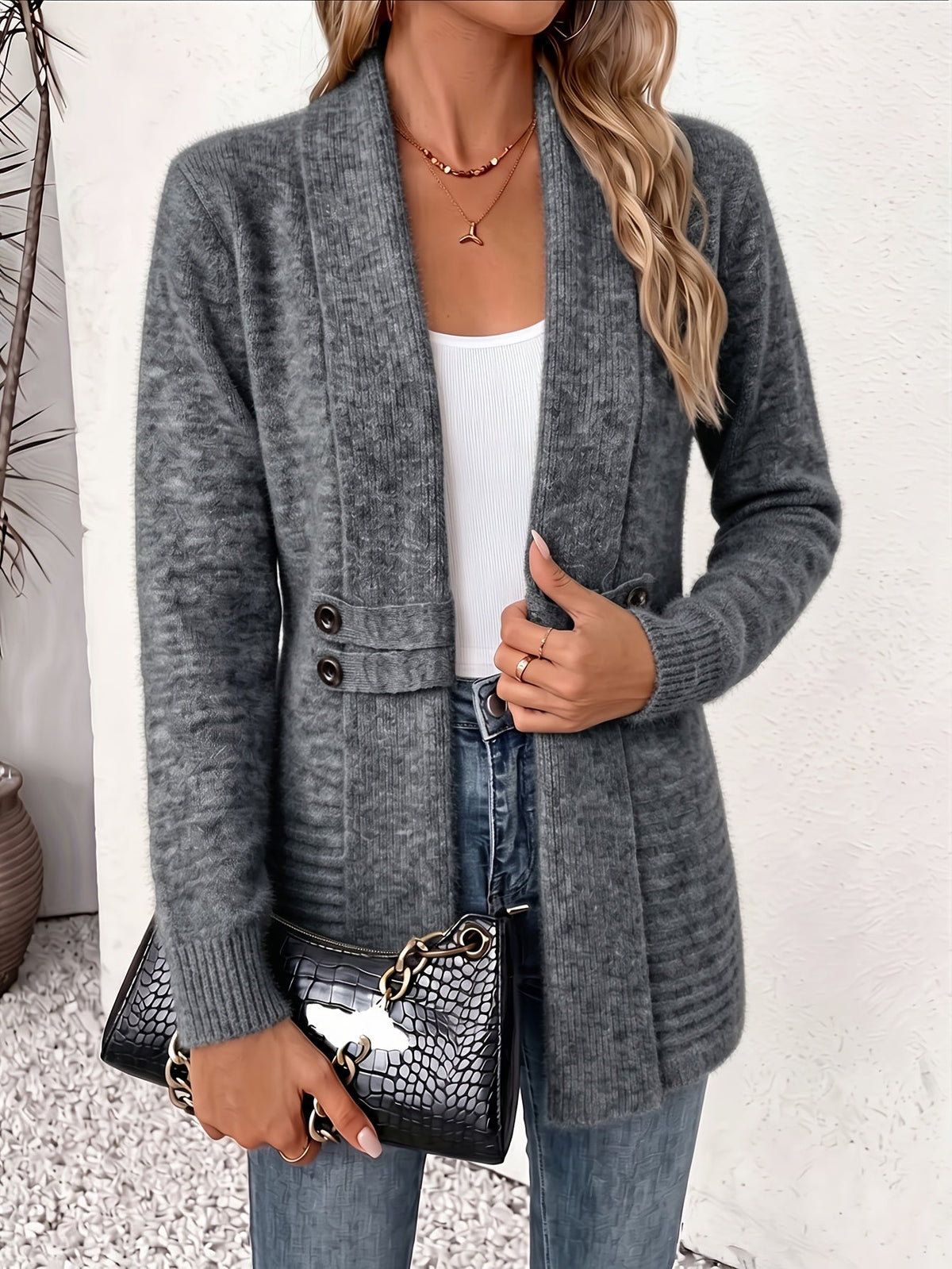 Women Cardigan | Open Front Ribbed Knit Relaxed Fit