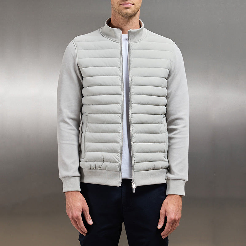 Men Jacket | Quilted Panel Front with Stand Collar Zip