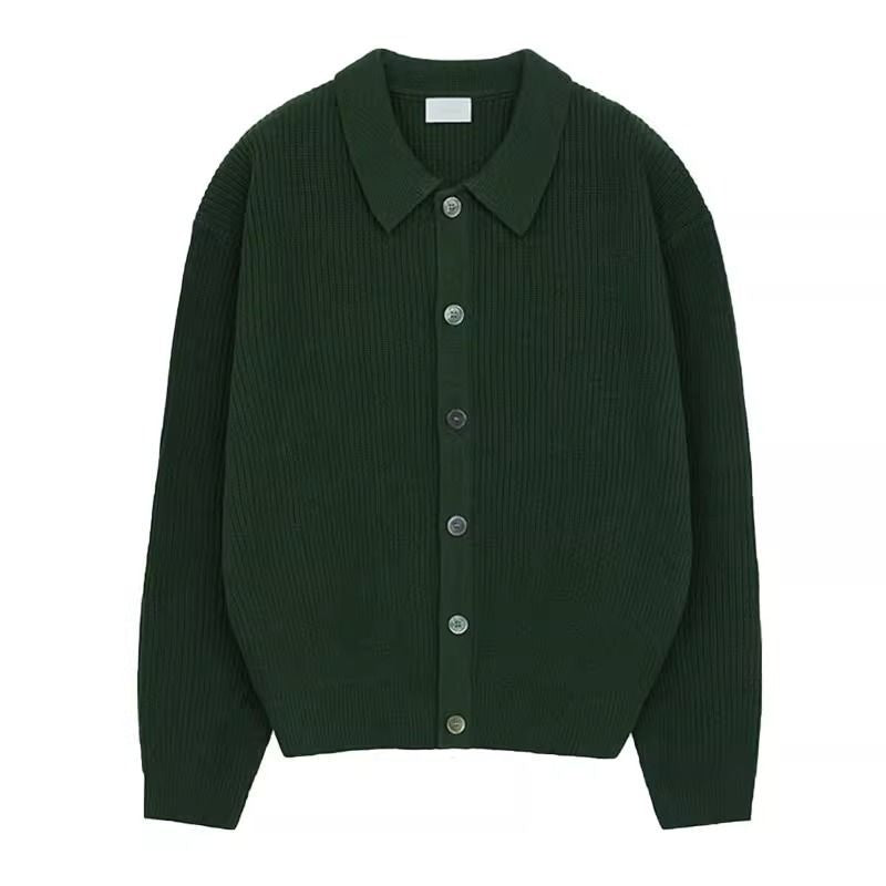 Men Cardigan | Ribbed Knit with Collared Button-Front