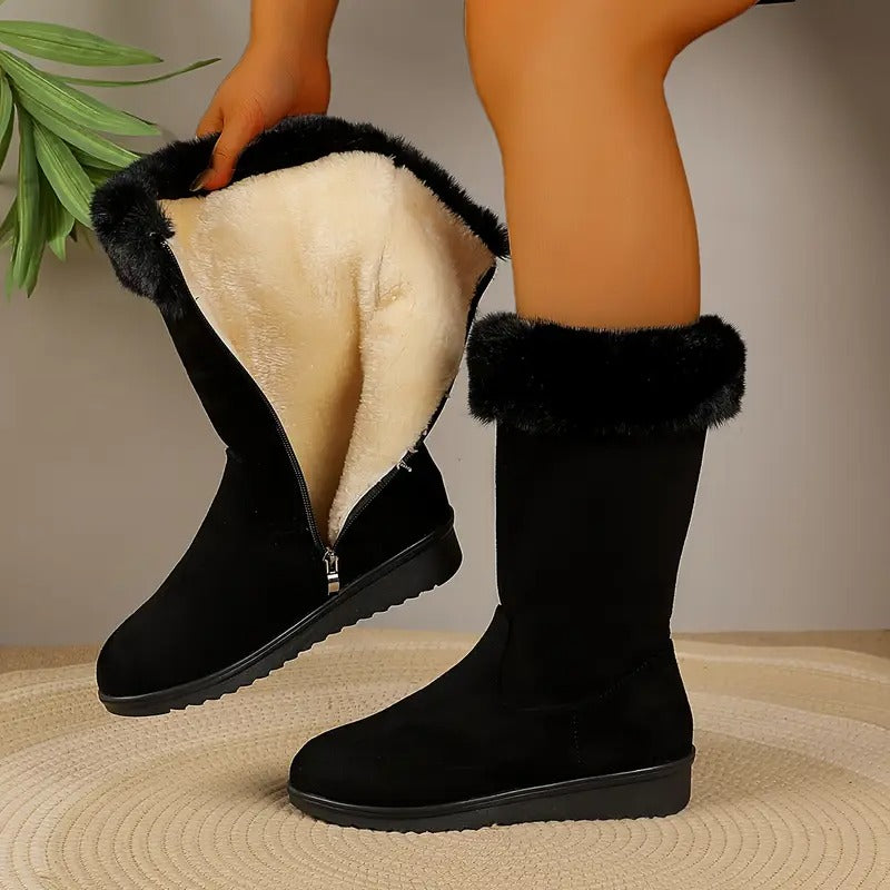 Women Boots | Mid-Calf Height with Faux Fur Cuff Trim