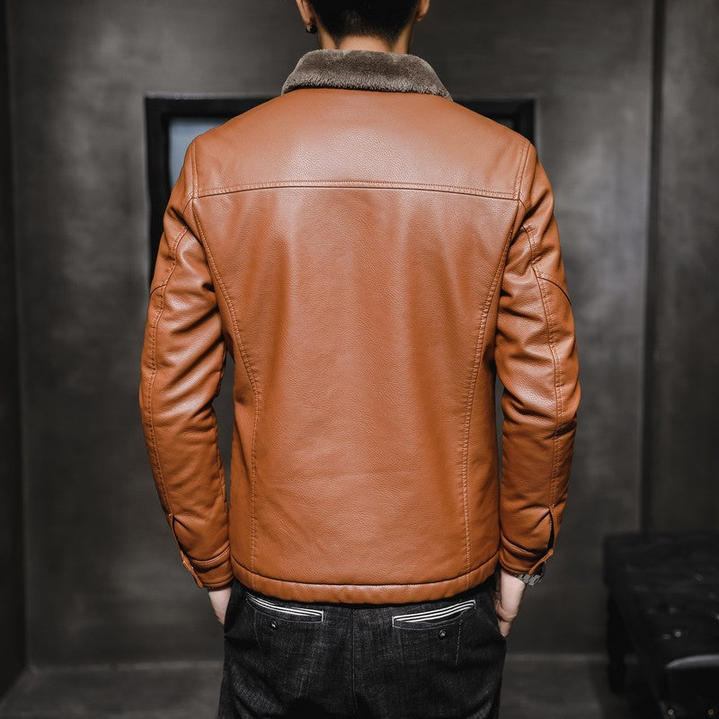 Men Jacket | Full-Zip Faux Leather with Faux Fur Collar